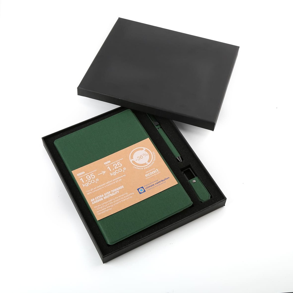 LENZEN - CHANGE ZERO Sustainable Gift Set with Refillable Notebook, Pen & USB Keychain - Green