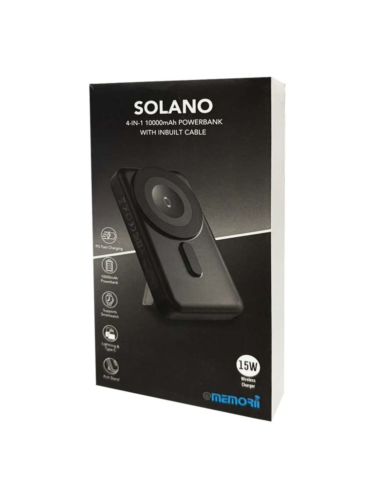 SOLANO - @memorii 10000mAh Mag Wireless Powerbank with Inbuilt Cables