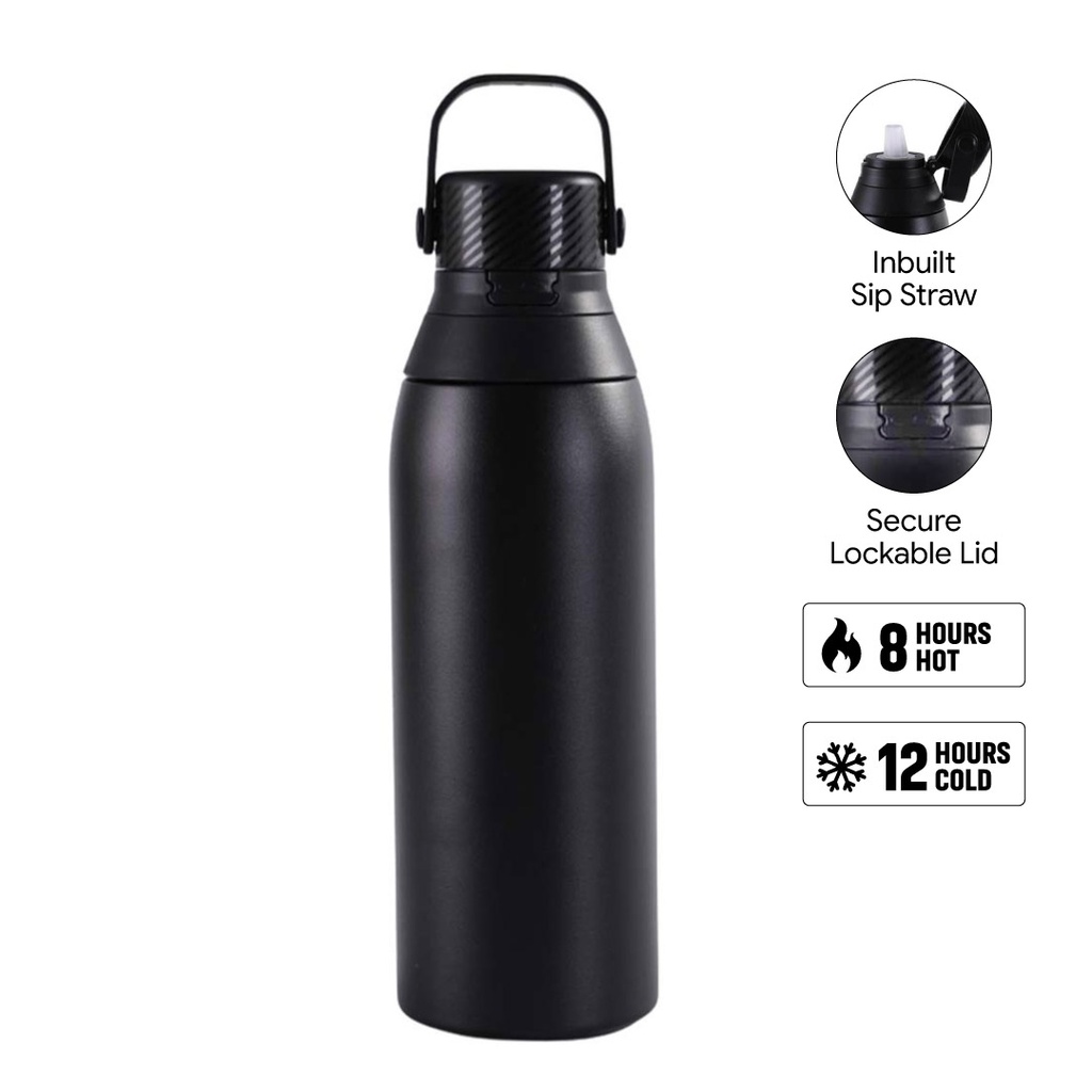 EVORA - Hans Larsen Double Wall Stainless Steel Vacuum Bottle - 750ml - Black